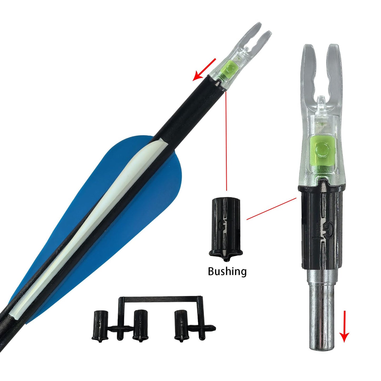 xxiaojun 18PCS Lighted Nocks for Arrows Universal with .204 .233 .244 .246 Inside Diameter with H, S, Gt Bushings,High Visibility Led Lighted Nocks for Archery Hunting,On/Off Switch Included.