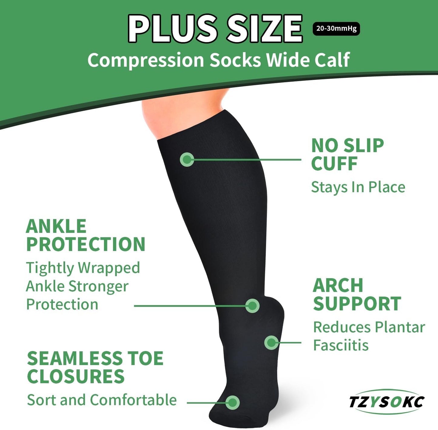 Skiennix Plus Size Compression Socks - 20-30 mmHg Support for Wide Calves | 4 Pairs for Men & Women