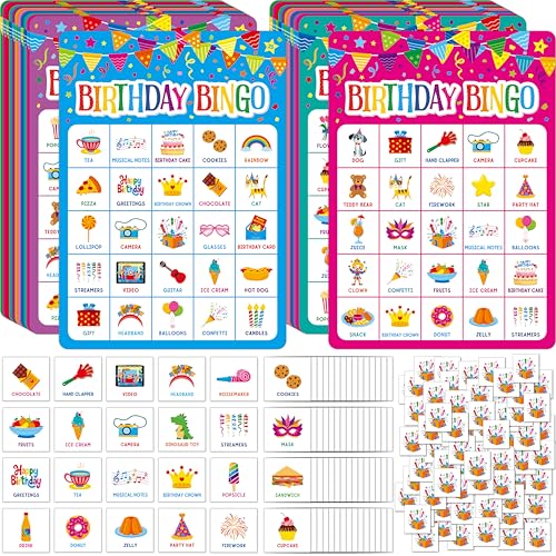 Birthday Bingo Game Set - 25 Players, 25 Bingo Cards & Chips
