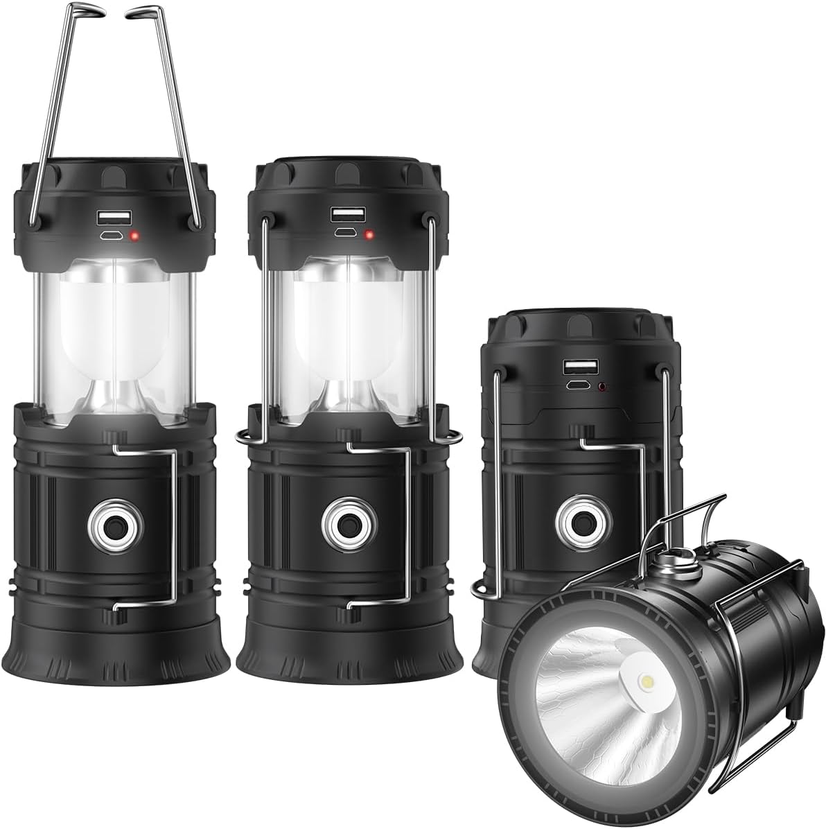 Skiennix Solar Lantern Flashlights - USB Rechargeable LED Camping Lights | Portable & Collapsible for Emergencies (2 Pack)