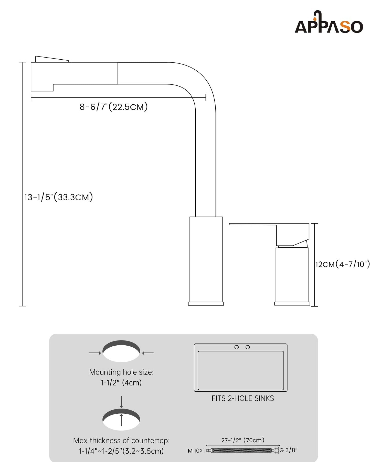 APPASO 2 Hole Kitchen Faucets, Square Kitchen Faucet with Pull Down Sprayer, Black Kitchen Faucet with Sprayer, Stainless Steel, Single Handle Faucets for Kitchen Sink