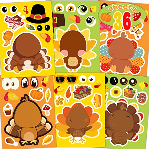 Thanksgiving Stickers for Kids - 36 Sheets Turkey Crafts
