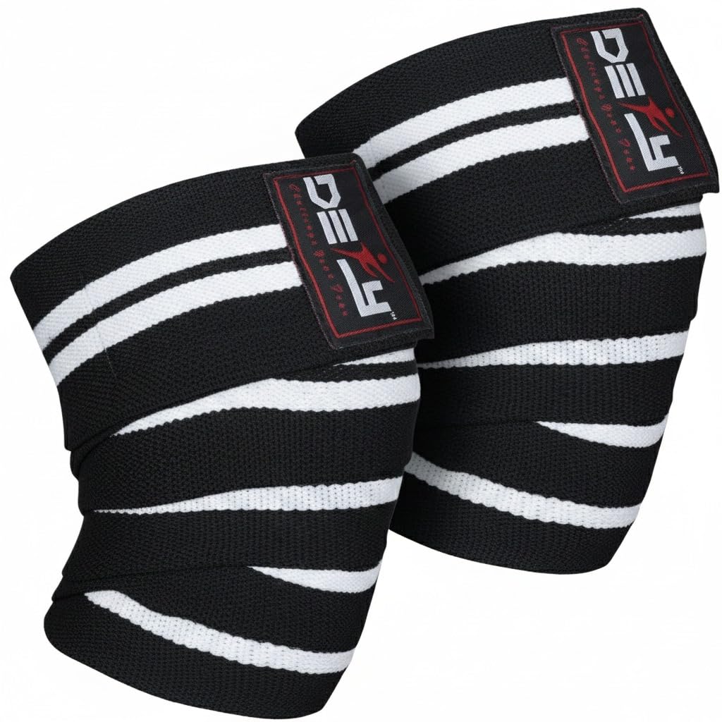 DEFY Knee Wraps for Weightlifting - Provides Knee Support for Powerlifting, Squats & Fitness Workouts - Ideal Knee Wrap for Men and Women  (1 PAIR) (Black/White)