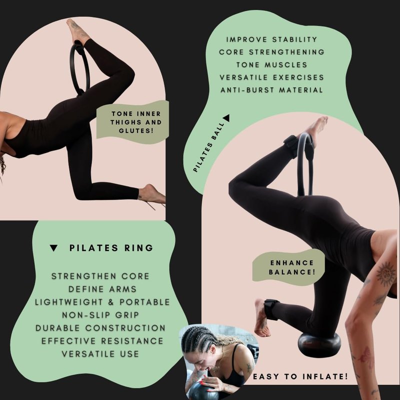 Pilates Equipment - Special Edition Pilates Set for Home Workouts - Includes Pilates Ring, Exercise Ball, and Resistance Bands - Home Pilates Essentials Kit | Strength, Flexibility, Core Stability