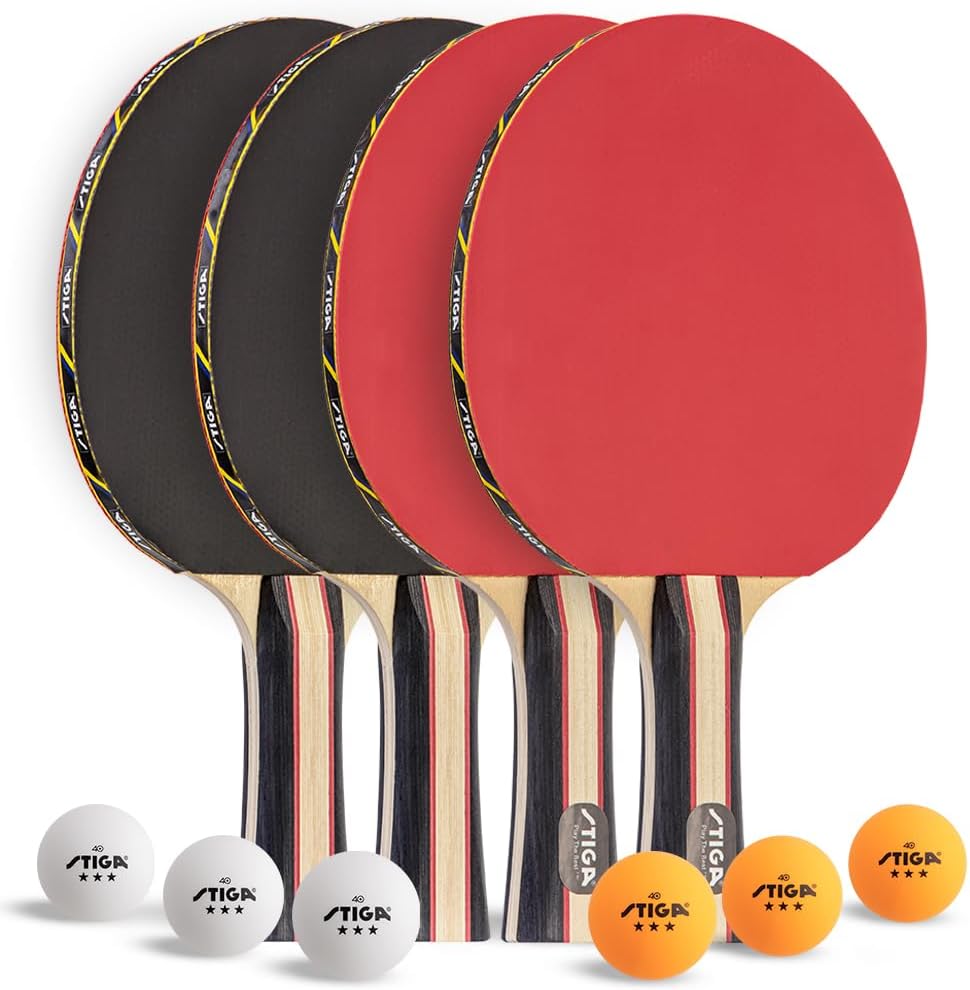STIGA Performance Table Tennis Set - USATT Approved Rackets & 3-Star Balls | 5-Ply Blade & Flared Handle for Skill Development