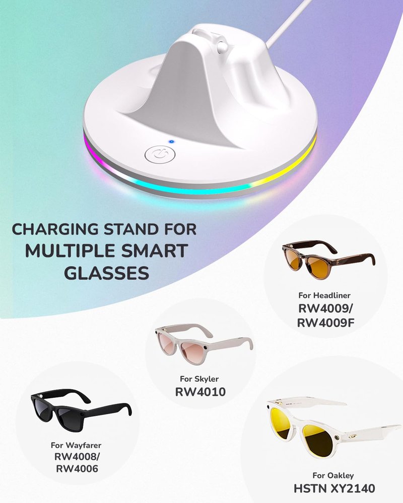 Smart Glasses Charging Stand for RayBan Meta,Charging Dock Compatible with Wayfarer/Skyler/Headliner/Oakley HSTN, Smart Glasses Charger and Base with 7 RGB Lights
