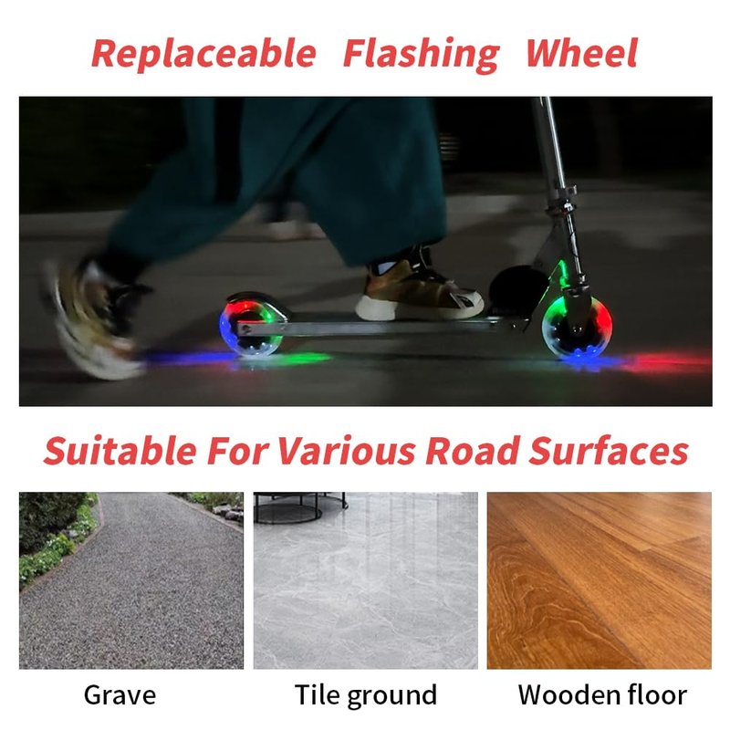 100mm LED Light Up Flashing Scooter Wheel, Pack of 2 with bearings