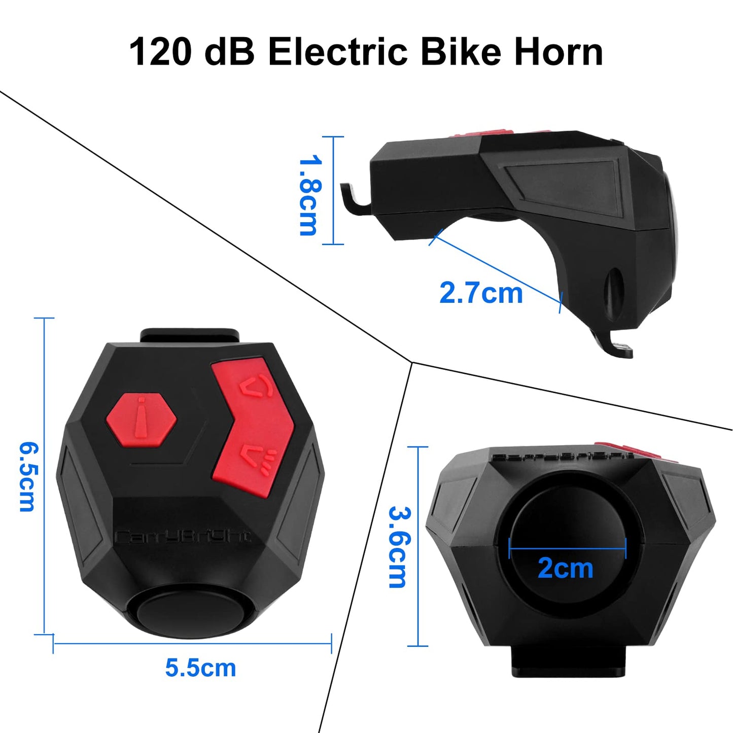 Antfire Electric Bike Horn, 120DB Loud Bike Horn for Adults, USB Rechargeable Bicycle Bell, 2 Sound Modes IP65 Waterproof Bicycle Horn with Alarm for Road Bicycle, Mountain Bike, Scooter