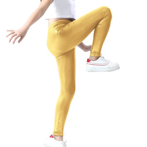 Jinhiteam Girls Metallic Leggings Size 11-12 Years Old High Waisted Dance Pants Kids Stretchy Active Tights