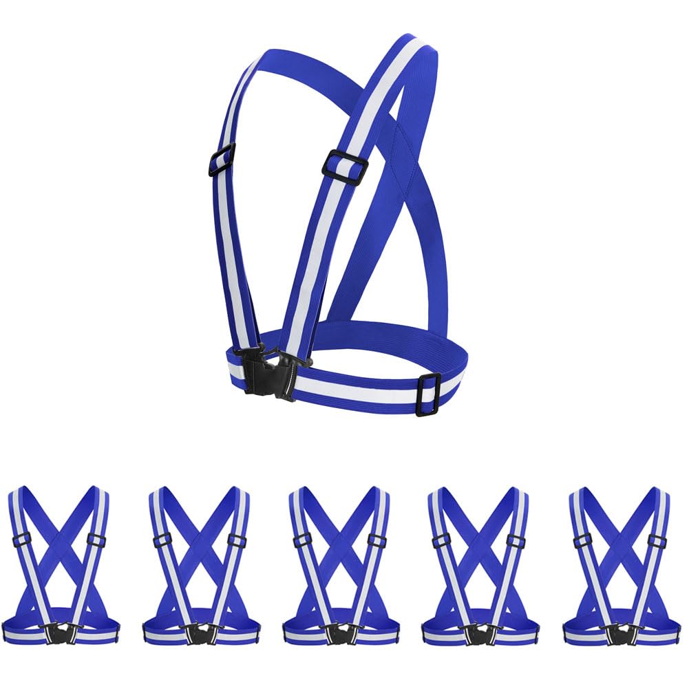 Reflective Vest 5 Pack, Blue Hi-Vis Safety Harness for Men, Women & Kids, Adjustable vest with 360 Silver Reflective for Security Guard, Event Staff, Law Enforcement Support, Crowd Control, Doorman