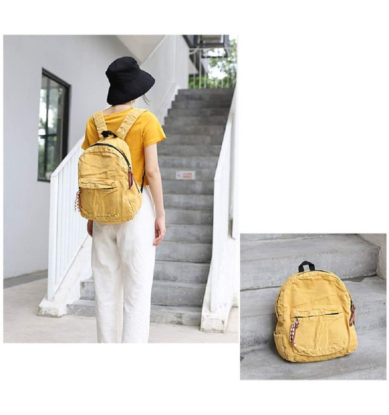 MiCoolker Backpack for Women Men Soft Denim Canvas Bag Casual Travel Backpacks Jeans Daypack Pure Colour Yellow