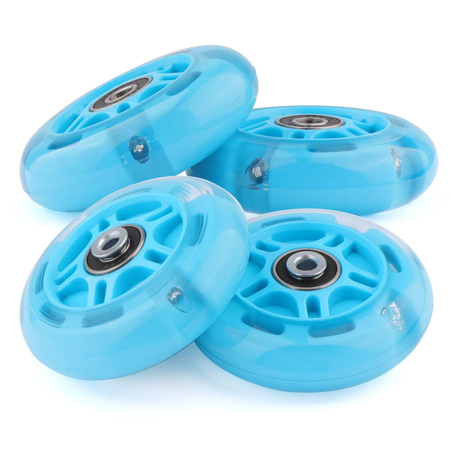 Wheelgoo 8pcs Inline Skate Wheels Led Light-Up Wheels 64/70/72/76/80mm w/Bushings 85-88A for Kids and Youth Beginners Children's Inline Skates Indoor/Outdoor Use (Blue, 80mm)