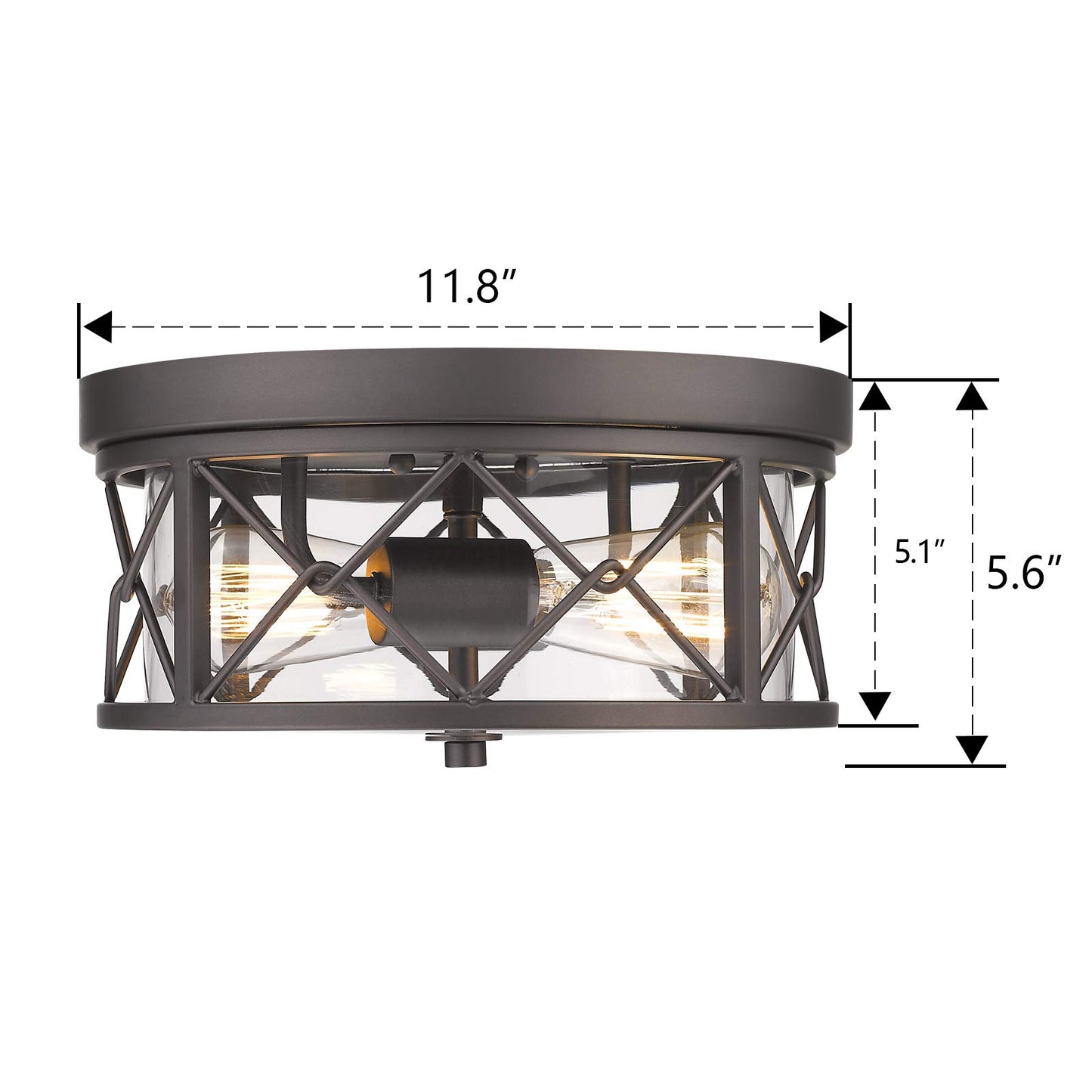 zeyu 2-Light Flush Mount Ceiling Light, 12 Inch Kitchen Light Fixtures Ceiling with Clear Glass Cover, Oil Rubbed Bronze Finish, ZY25-F ORB