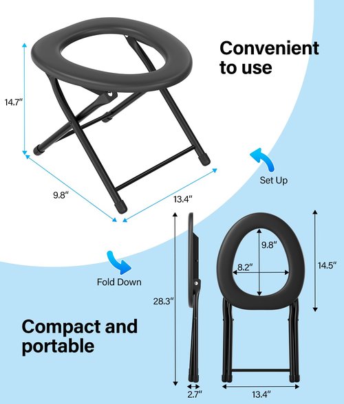 Portable Camping Toilet for Adults, Porta Potty for Camping with Removable Plastic Ring and 15 Disposable Toilet Bags, Folding Toilet for Camping, Hiking, Fishing, Road Trips, RV Travels, Emergency