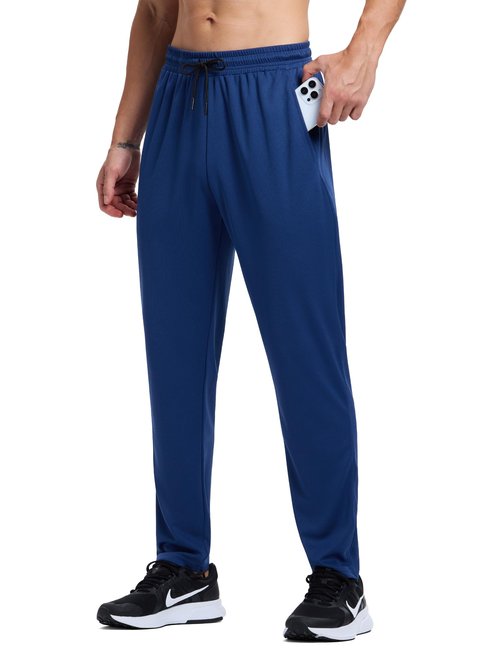 Vlynor Men's Sweatpants Athletic Workout Pants Lightweight Quick Dry Mesh Gym Running Lounge Pants with Pockets (Navy, Medium)
