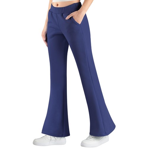 BIG ELEPHANT Girls Fleece Flared Pants – Soft Cotton Bell Bottom Pants with Pockets, Slim Thigh Fit for School & Daily Wear Navy Blue