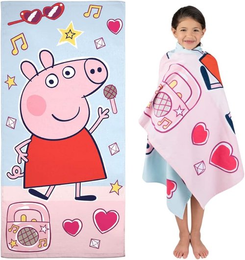 Franco Peppa Pig Kids Bath Towel - Super Soft Cotton, 58 x 28 Inches | Perfect for Pool & Beach