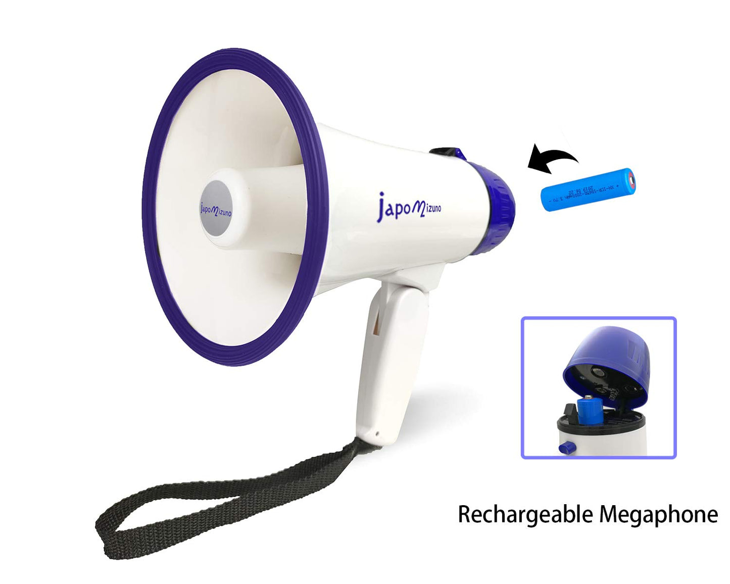japomizuno 30W Rechargeable Megaphone Speaker - Portable Bullhorn with 240S Recording, USB MP3 Player, Siren & Foldable Handle - High Power PA System for Outdoor Event