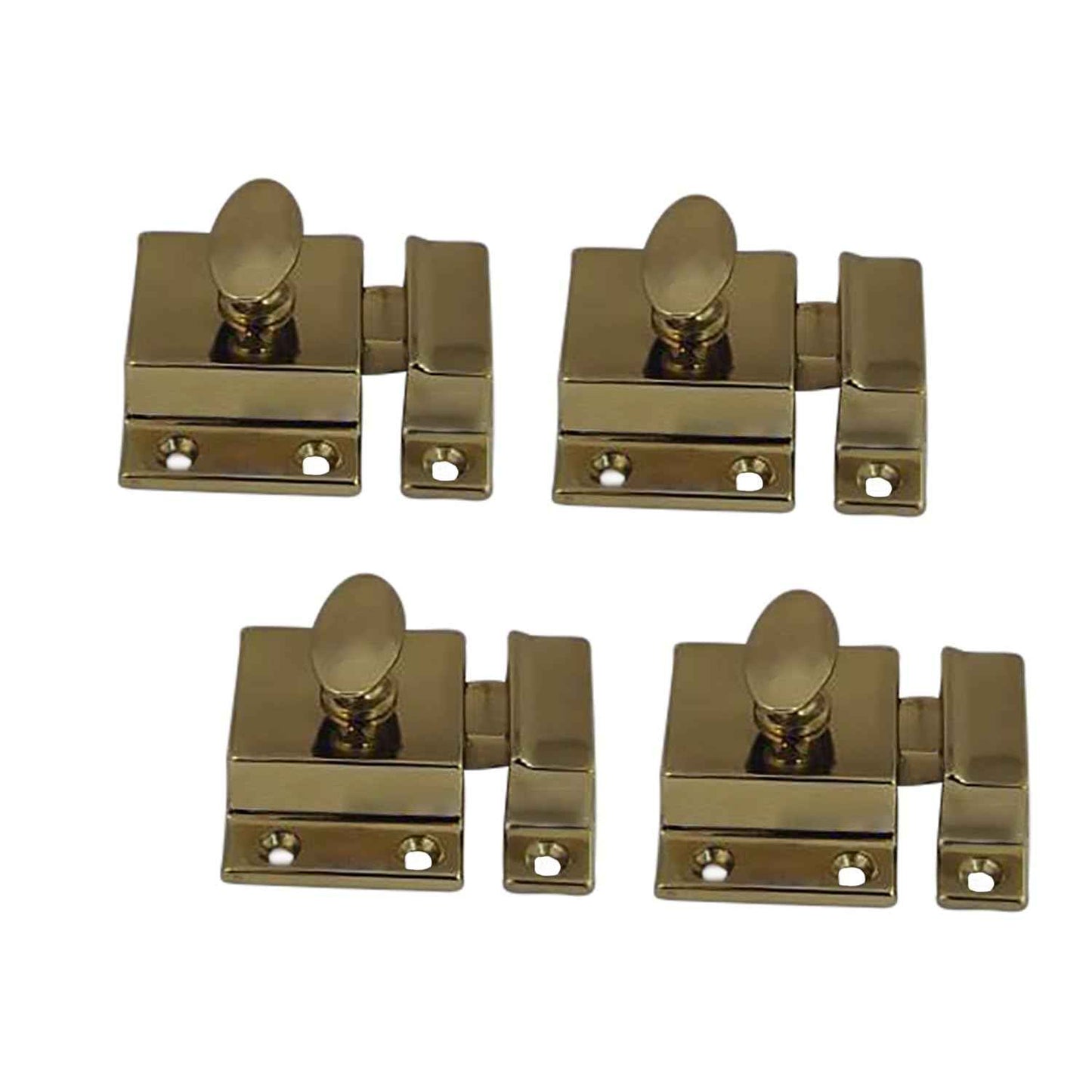 QCAA Traditional Large Oval Turn Cabinet Latch, Solid Brass, 2", for Cupboard & Other Furniture, Polished Brass, 4 Pack, Made in Taiwan