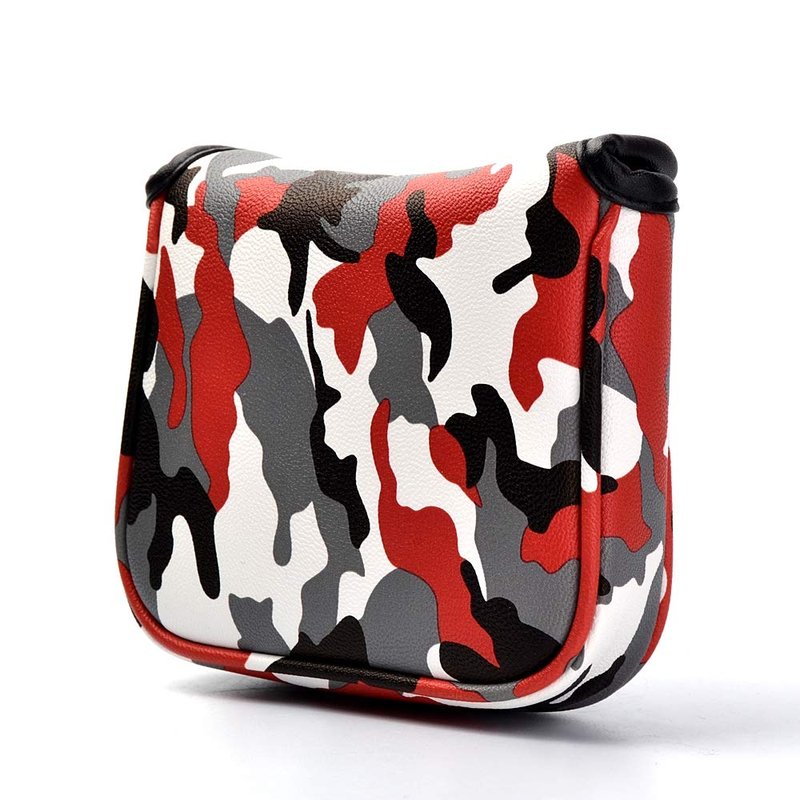 PLUSKER Golf Heel Shafted Camo Square Mallet Putter Cover Magnetic Closure with Red Camouflage Pattern Golf Club Putters Headcover