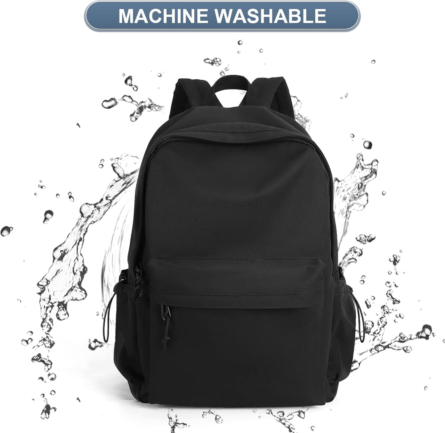 PAUBACK Black Waterproof School Backpack - Lightweight Cute Bag for Girls, Teens & Women