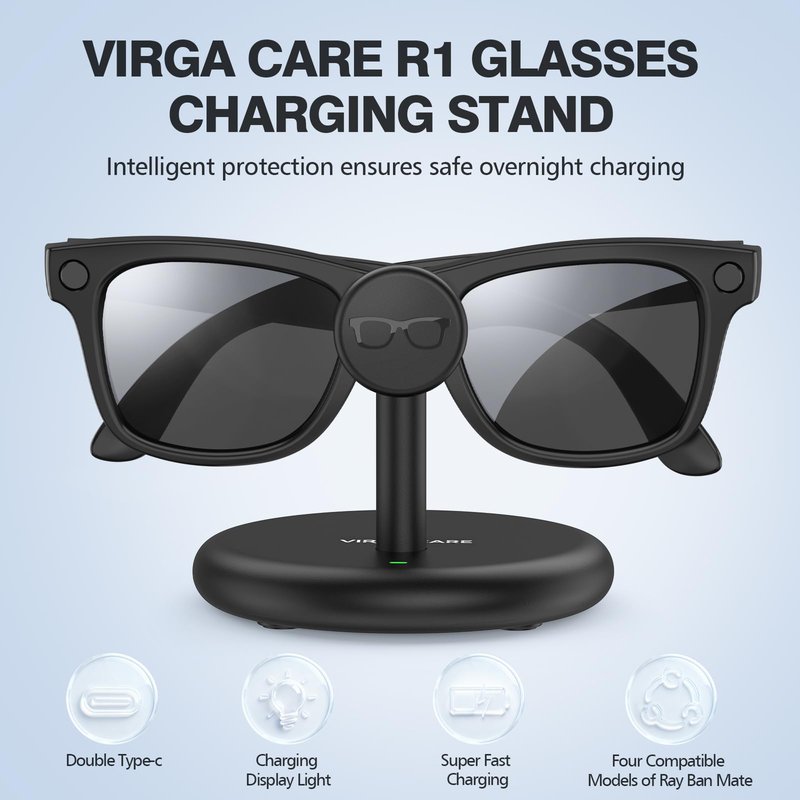 VIRGA CARE Meta Ray-Ban Smart Glasses Charger Stand, Charging Dock for Ray-Ban Meta Wayfarer, Headliner, Skyler Gen 1/2 & Oakley Meta HSTN, USB-C Safe Charging Base with Multi-Protection