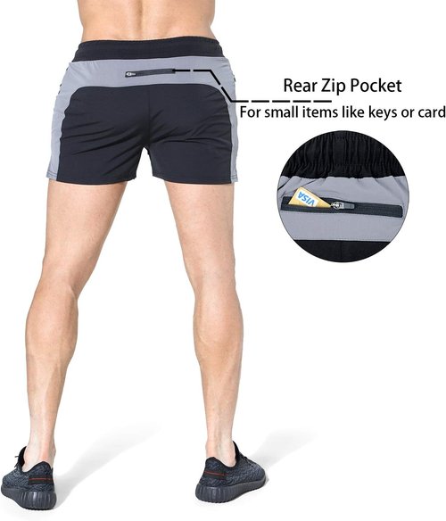 BROKIG Men's 5" Gym Shorts - Lightweight Bodybuilding Workout Shorts with Zipper Pockets