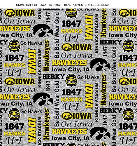 University of Iowa Fleece Blanket Fabric - Heather Grey, Sold by the Yard