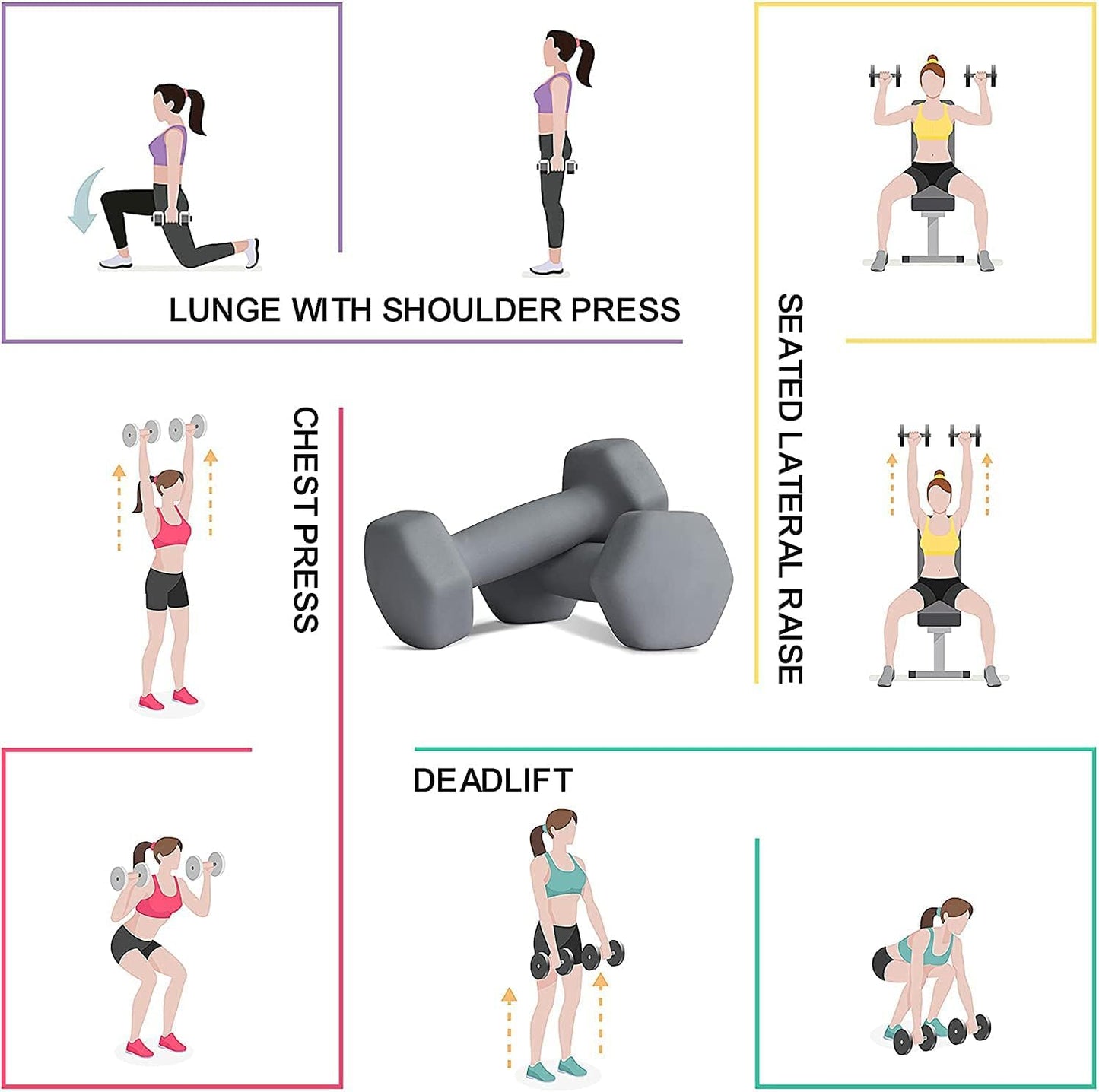 Balelinko Home Gym Equipment Workouts Strength Training Weight Loss Pilates Weights Yoga Sets Weights for Women, Men, Seniors and Youth, 15LB Gray, Pair