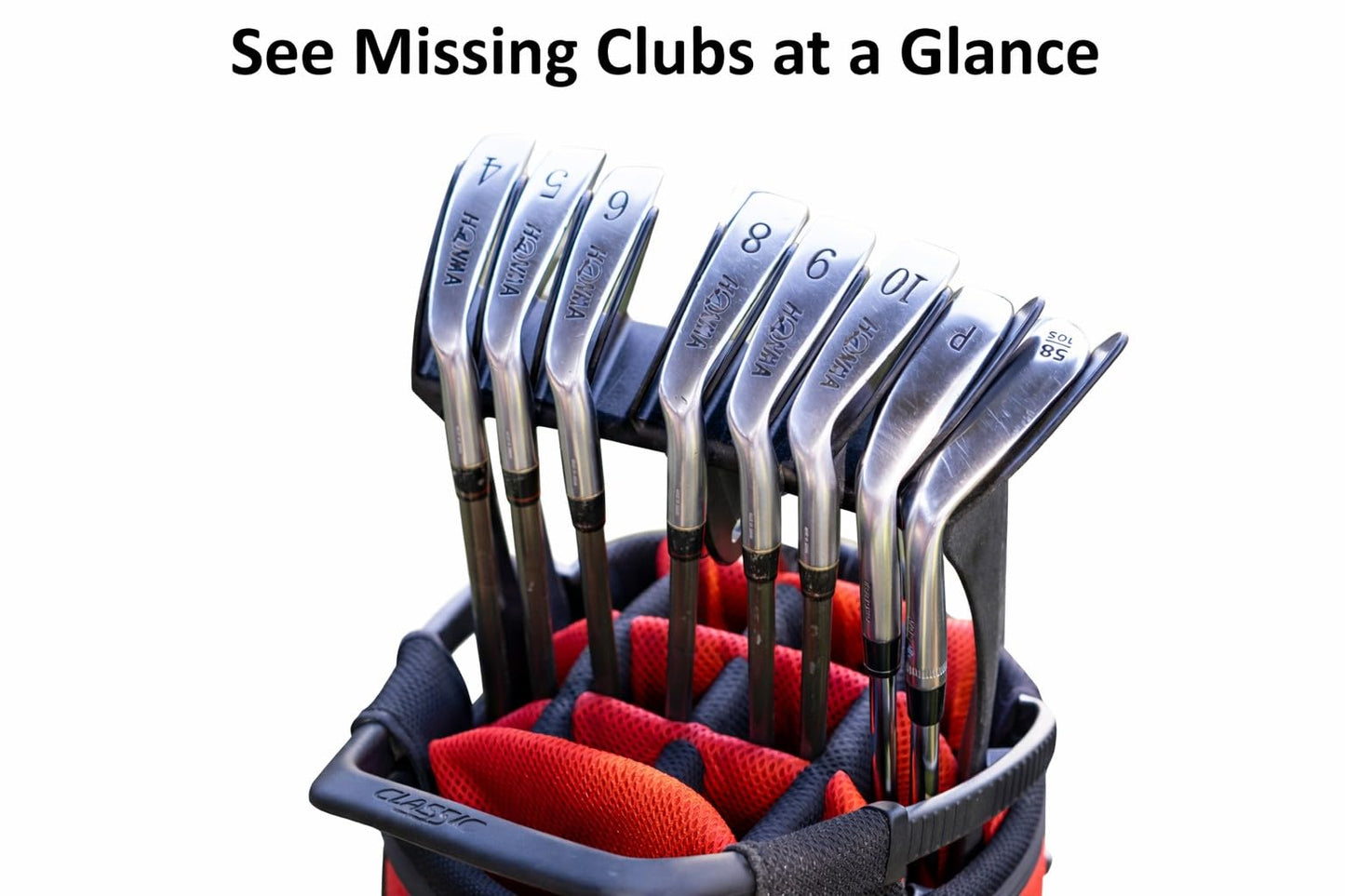 No-Rattle Golf Club Organizer – Anti-Slip, Prevents Club Loss, Fits Cart & Some Stand Bags (Check Size), Iron Only (No Woods/Driver)