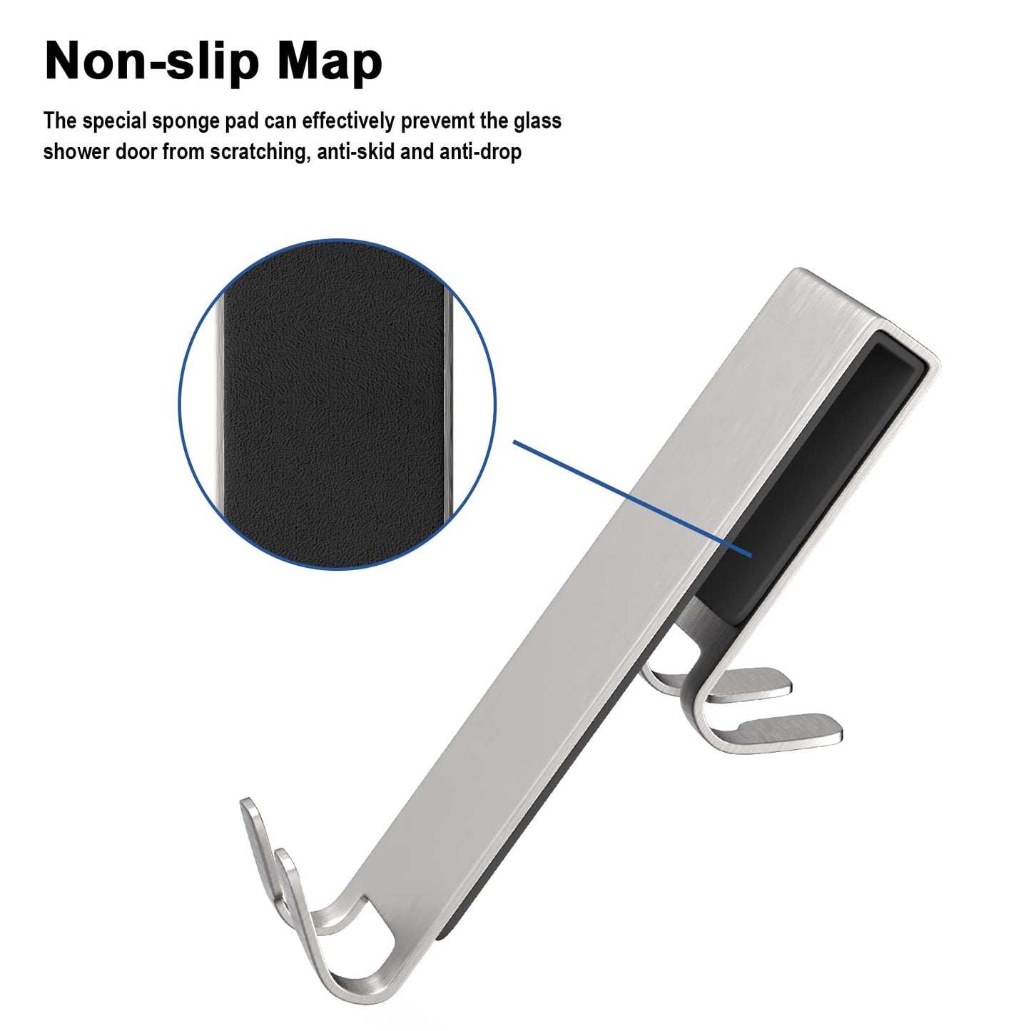 Shower Door Hook, Extended Length Double-Sided Hook for Frameless Shower Doors (7 Inch), Heavy-Duty Stainless Steel Hook for Bathrobes and Towels, No Drilling or Adhesive Required, 2-Pack, Silver