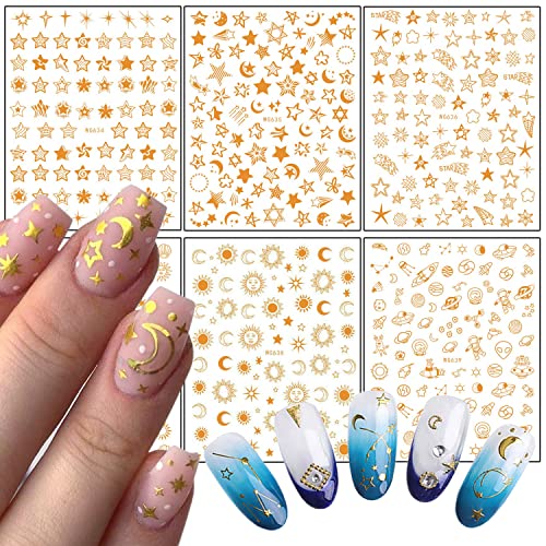 Gold Nail Art Stickers - Sun and Moon 3D Transfer Decals