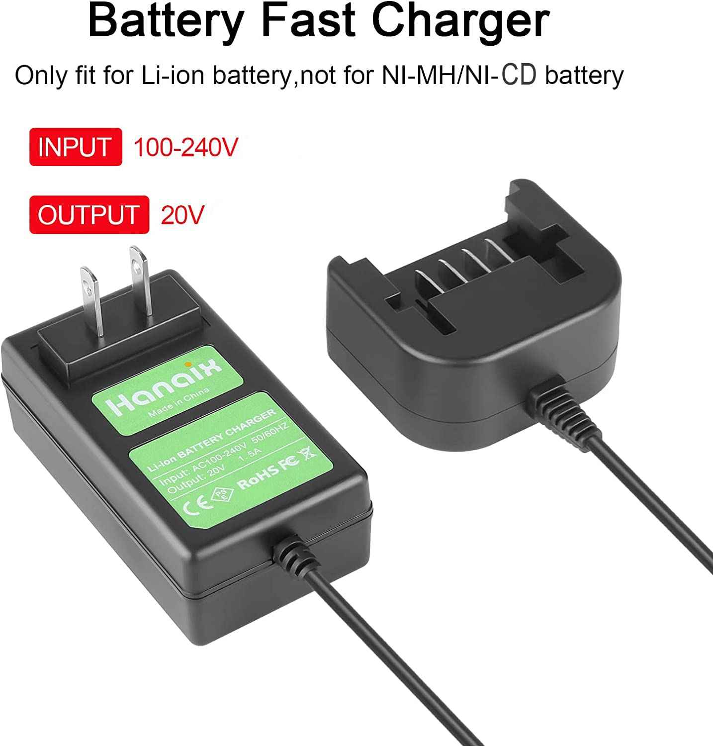 PCC691L Replacement for Porter Cable 20V Battery Charger PCC685L PCC680L PCC681L PCC682L PCC692L PCC699L, Also Fit for Black and Decker LCS1620 20V Li-ion Battery LB20 LBXR20 LBX20 LBX4020