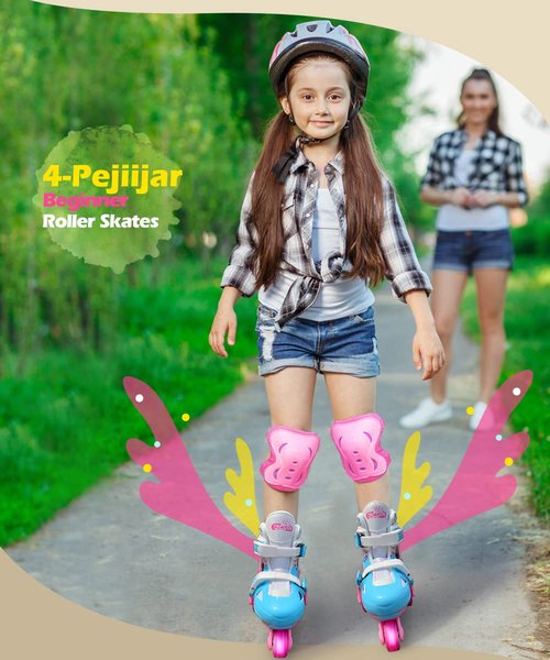 Kids Quad Roller Skate,Roller Skates for Girls Boys,3-Point Balance Roller Shoes for Beginners (Cute Pink, XS)