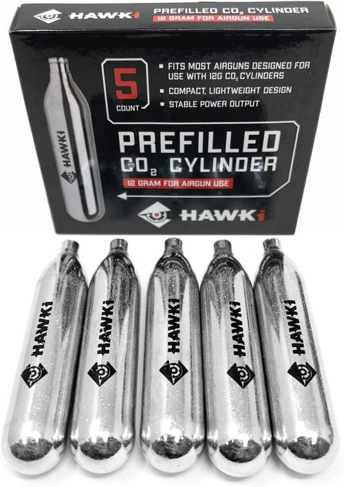 Hawki 12 Gram CO2 Cartridges - Ideal for Air Guns, BB Guns, Airsoft Pistols & Paintball Gear