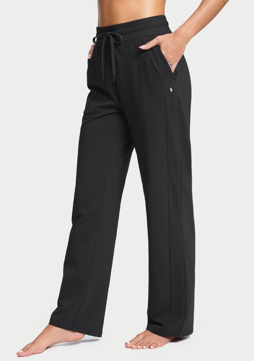 Soothfeel Women's Cotton Sweatpants Lounge Sweat Pants High Waisted Open Bottom Casual Yoga Pants for Women with Pockets, Black, L