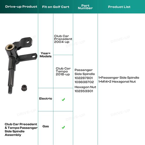 DRIVE UP Club Car Passenger Side Spindle Assembly for Precedent 2004-up and Tempo 2018-up Golf Cart