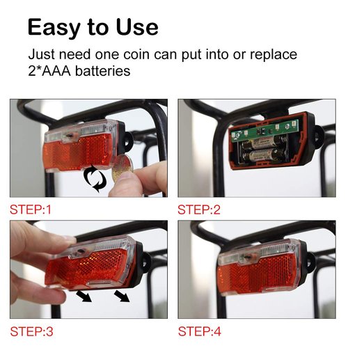 Bike Rack Tail Light with 2 Modes Steady and Flashing, Bicycle Rear Rack Light Easy to Install on Cargo Rack, Fit 50mm Bolt Holes Mount, Taillight for Bicycle