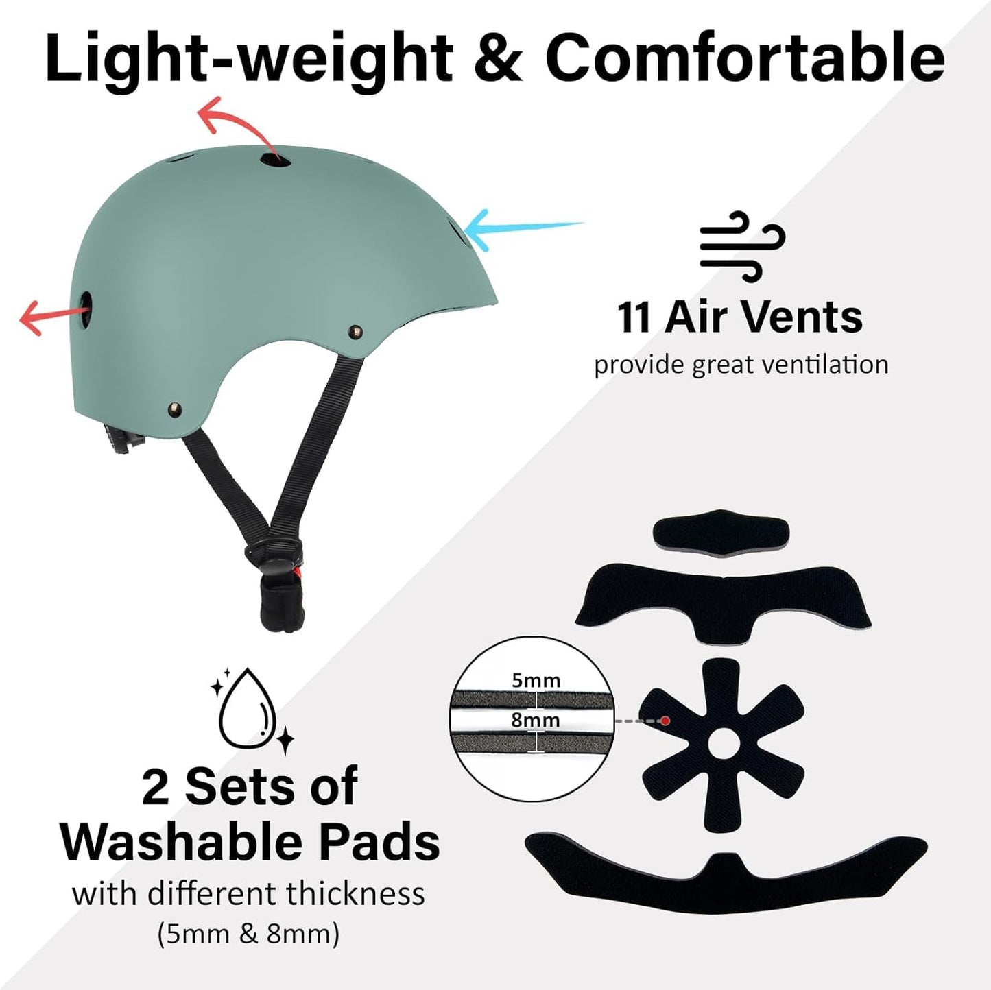 Skiennix Lightweight Adjustable Skateboard Bike Helmet - Multi-Sport Protection for All Ages