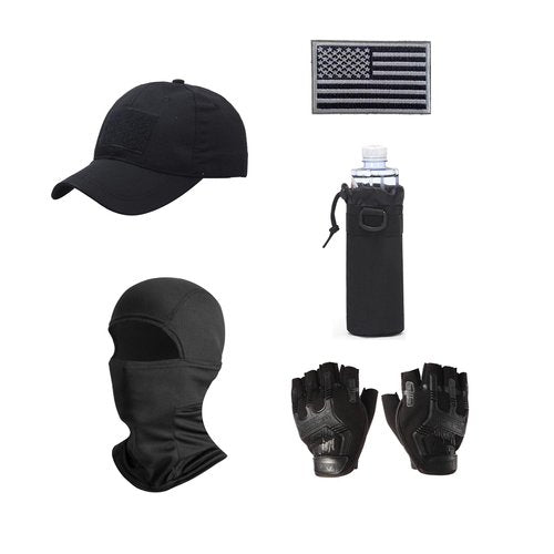 Aythwnyn Tactical Vest Set for Men - Airsoft Paintball Gear and Equipment with Helmet, Cup Cover, Gloves & Visor (Black, 6-Piece Kit)