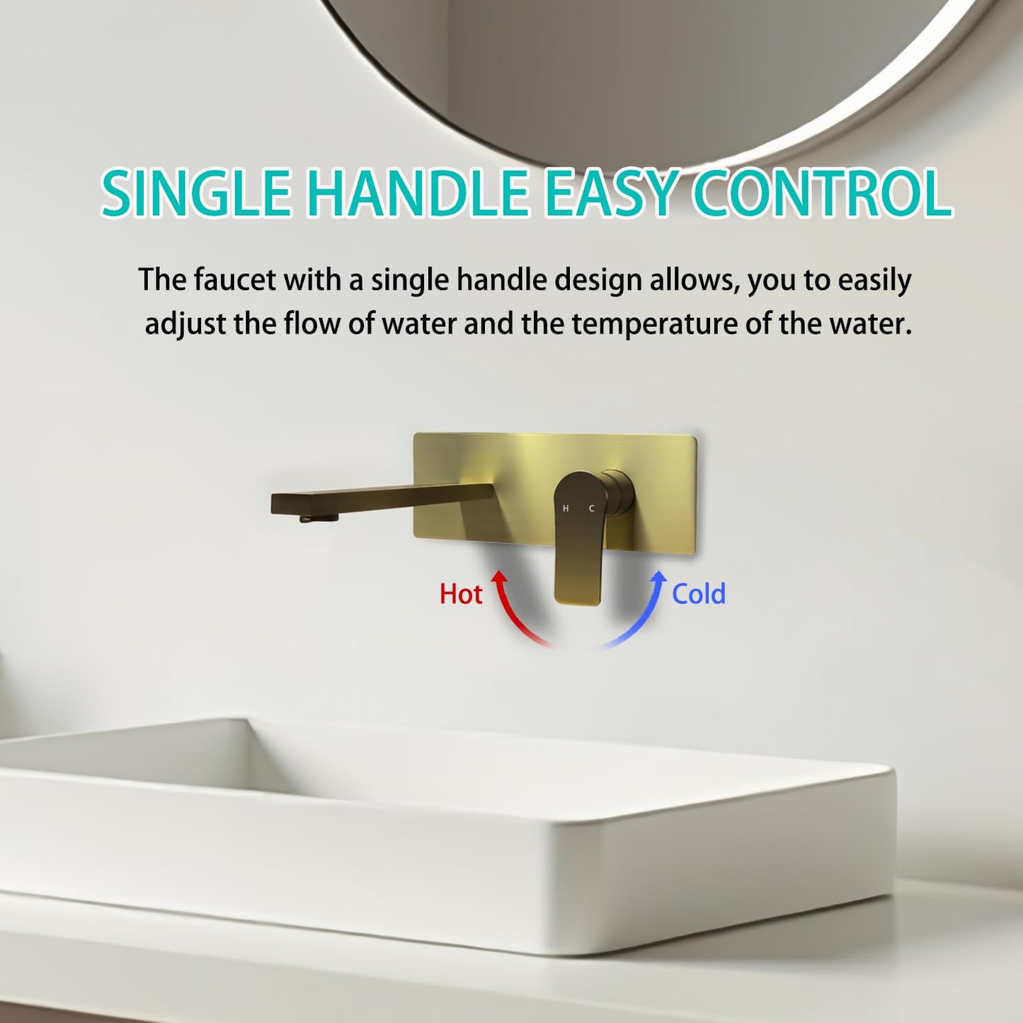 Bathroom Faucet, Wall Mount Single Handle Faucets with Rough-in Valve, Adjustable Water Temperature Brass Bathroom Faucet (Brushed Golden)