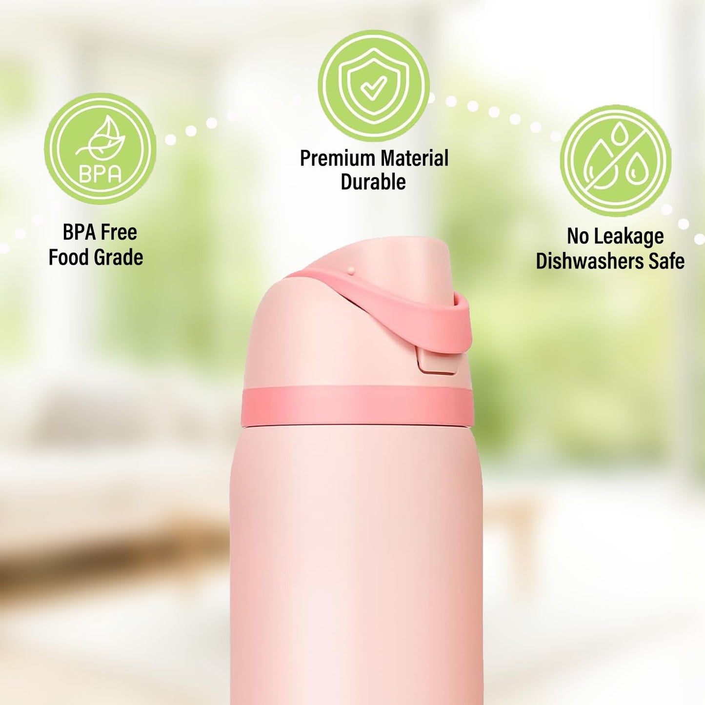 Replacement Lid for Owala Freesip, Compatible with Owala Cup 16oz 24oz 32oz 40oz, One Button Water Bottle Top Lid Replacement Accessory and Straws, Leakproof, BPA-Free (A pink)