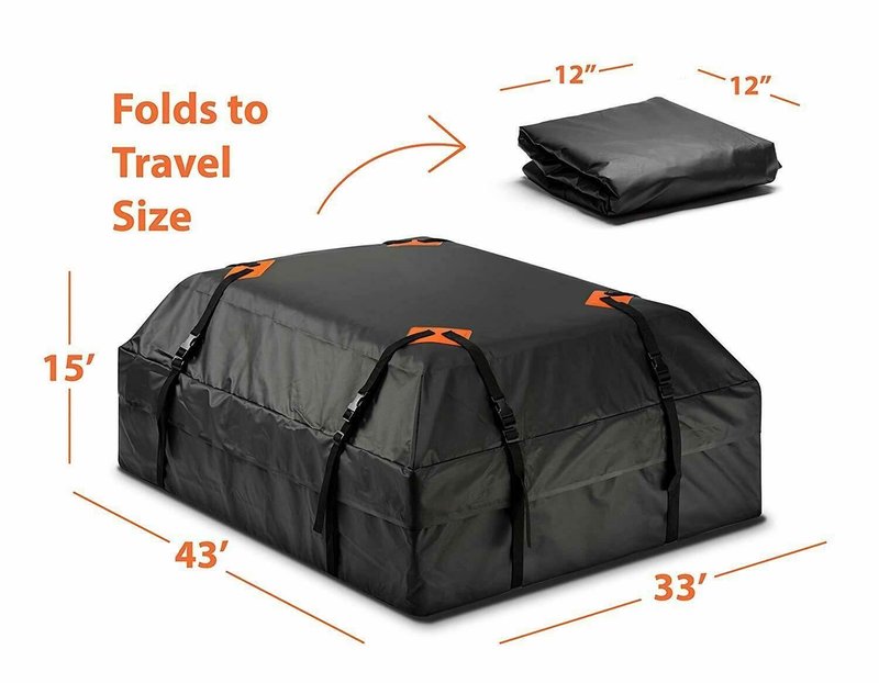 ZONETECH Durable Roof Top Waterproof Cargo Bag -Classic Black 15 Cubic Feet Premium Quality Universal Waterproof Fold-able Leak Proof Traveling Roof Top Car Bag