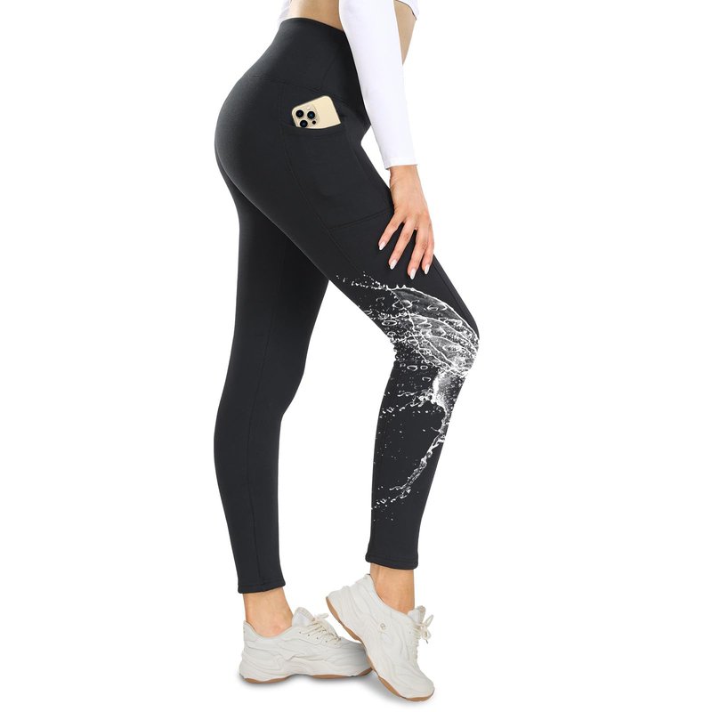 NexiEpoch Fleece Lined Leggings Women with Pockets - Water Resistant Winter Thermal High Waisted Running Hiking Yoga Pants