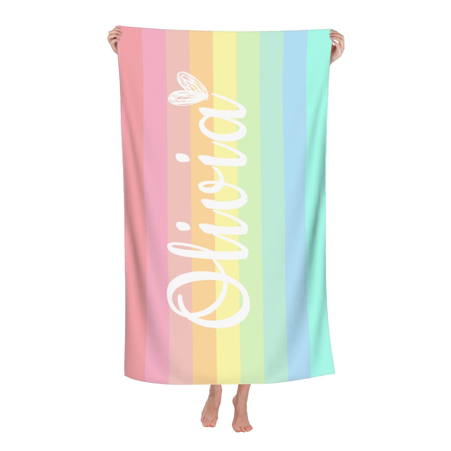 OHORTEB Personalized Beach Towels with Name - Print in USA -Custom Striped Swim Towel for Adults, Customized Sand Free Quick Dry Microfiber Pool Towel Gift for Her Him (Colorful Striped)
