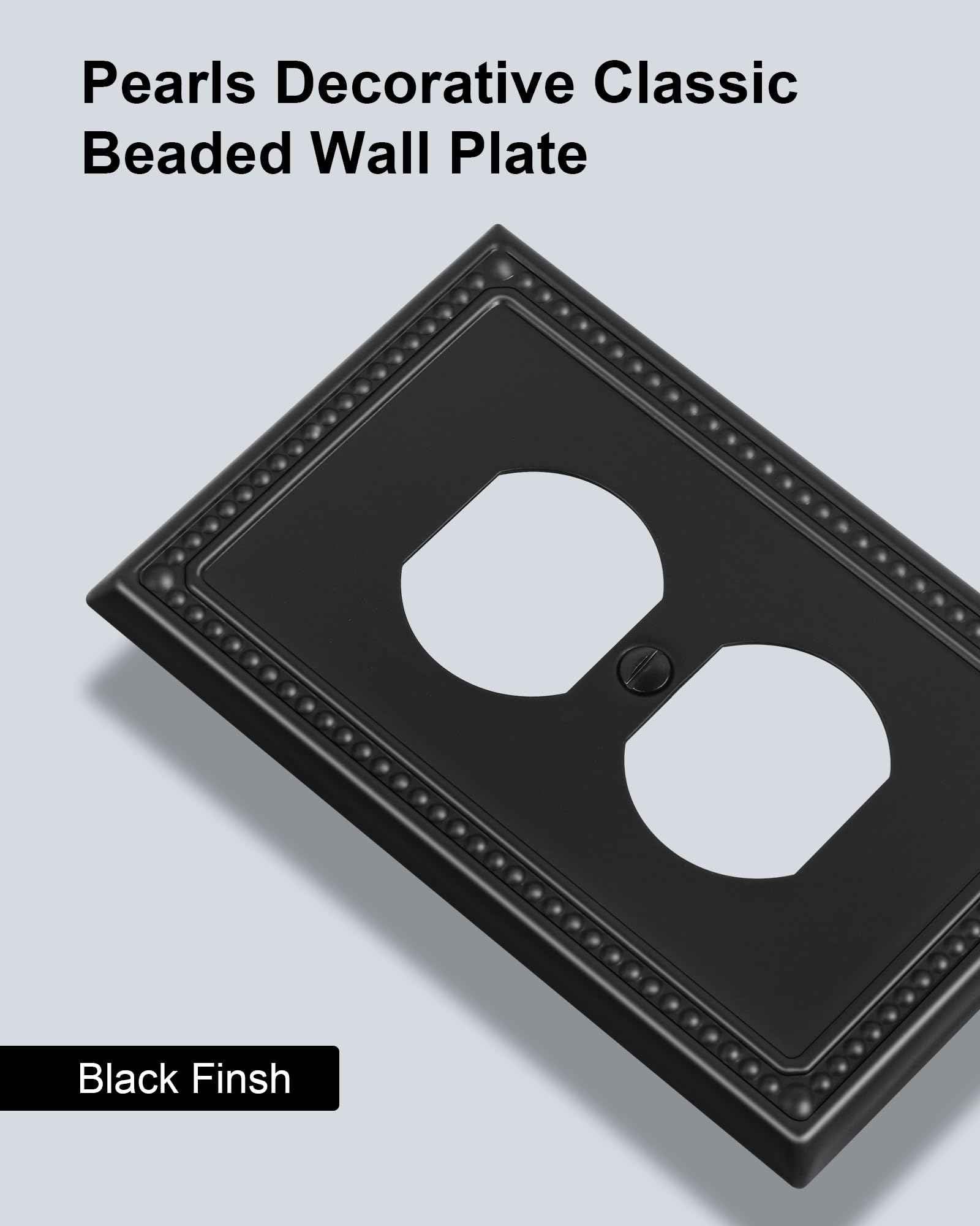 TREEWELL 6-Pack Duplex Outlet Cover, Black Metal Wall Plates for Electrical Outlets, 1 Gang Receptacle Light Switch Cover, Pearls Beaded Decorative Switch Plates and Outlet Covers