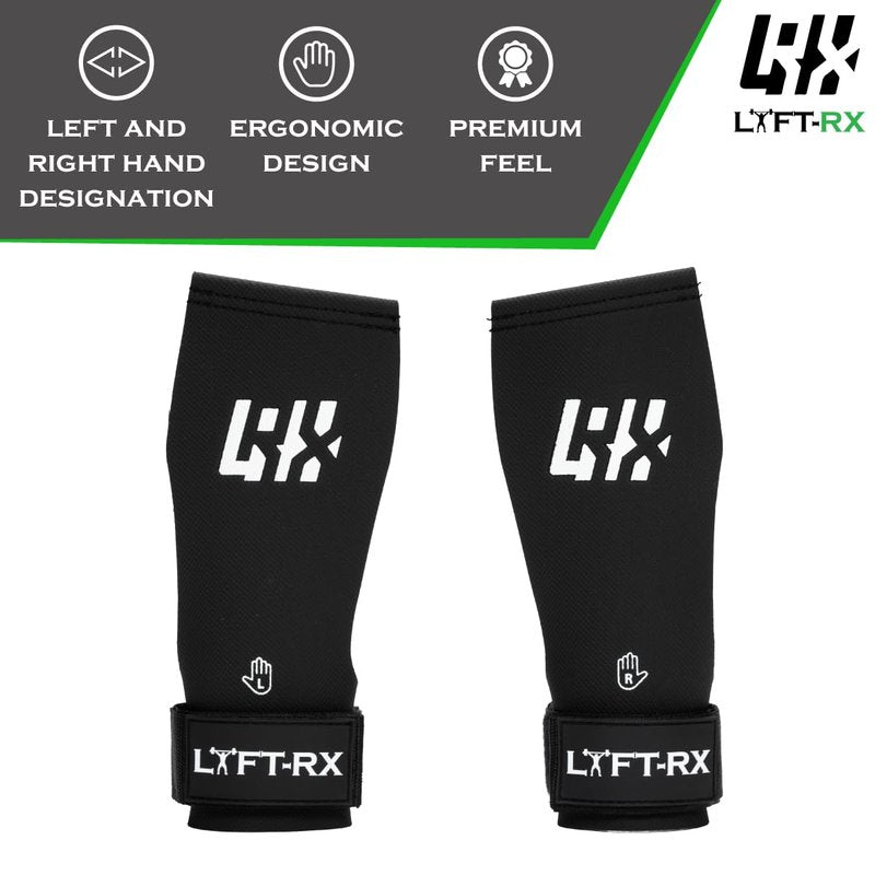 LYFT-RX Valiant Grips, Rubber Coated, No-Hole Fingerless Hand/Palm Grips w/Heavy-Duty Wrist Strap, Non-Slip, No Chalk Needed, for Weightlifting, Gym, Cross Fitness, Pull-Ups, Gymnastics, Size Medium