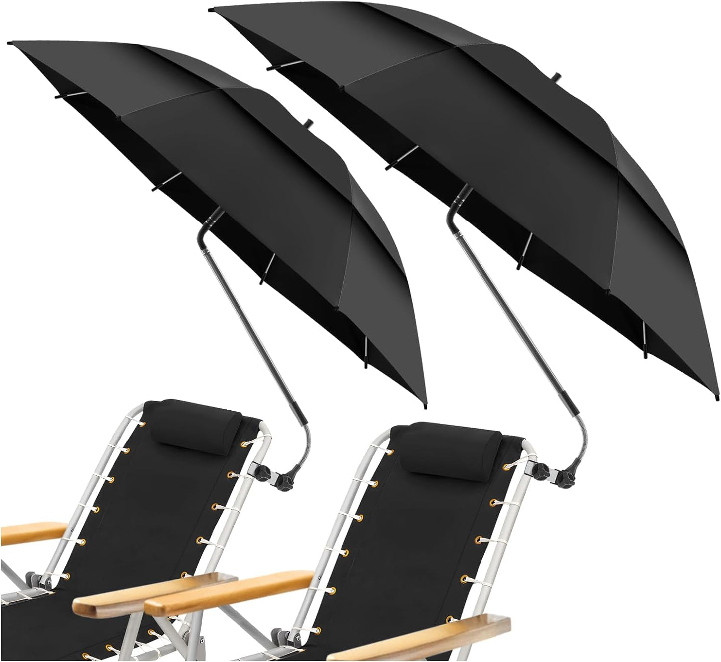Skiennix 48.6" Double Canopy Umbrella - UPF50+ Portable Beach Chair Umbrella with Clamp & 360° Adjustment | Black