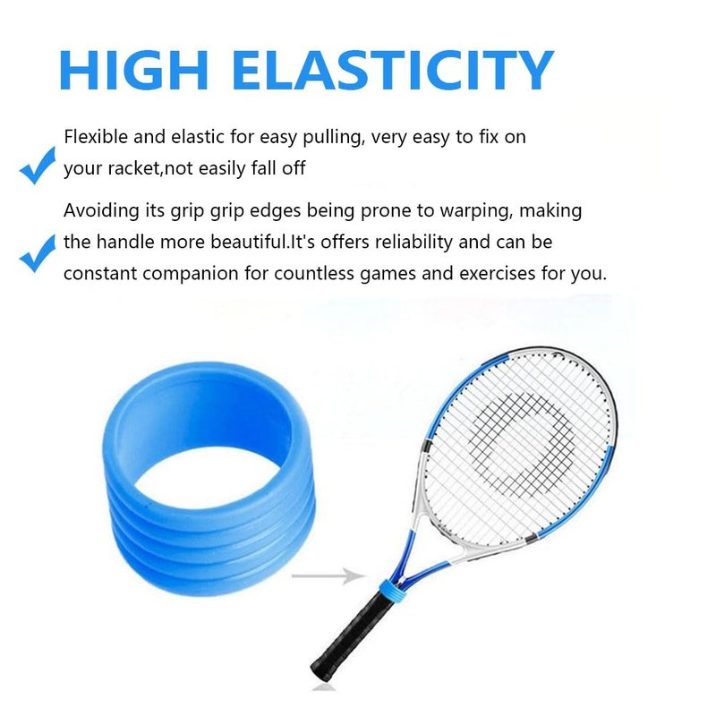 Tennis Racquet Grips Ring Tennis Racket Silicone Racquet Grip Ring Band Good Elasticity Non Slip for Tennis Badminton Squash Baseball Racquet Handle 5 PCS,Blue