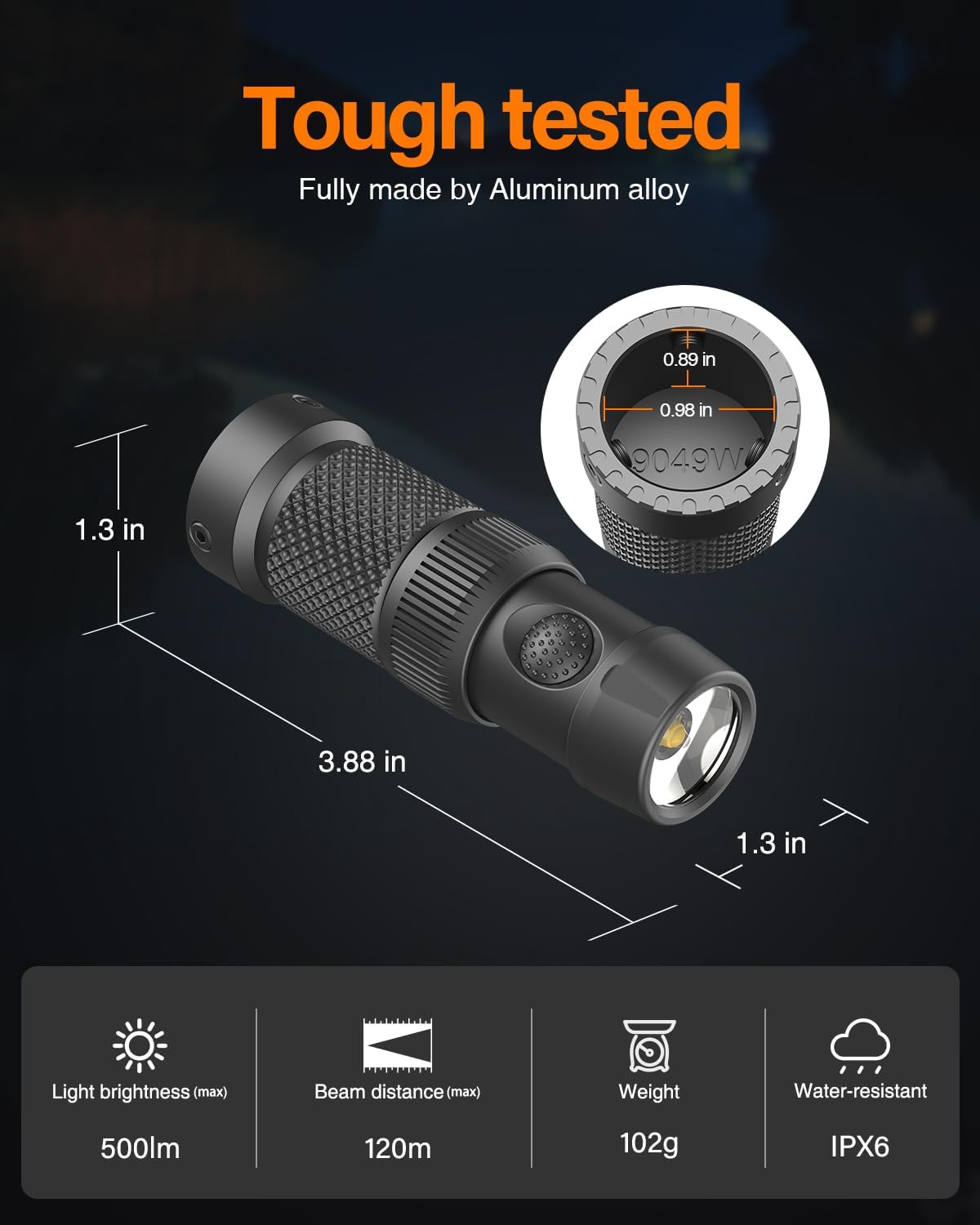 TOUGHSOUL Tactical Mag Tube Cap Flashlight - 500 Lumen Max with Strobe Function & Replaceable Battery